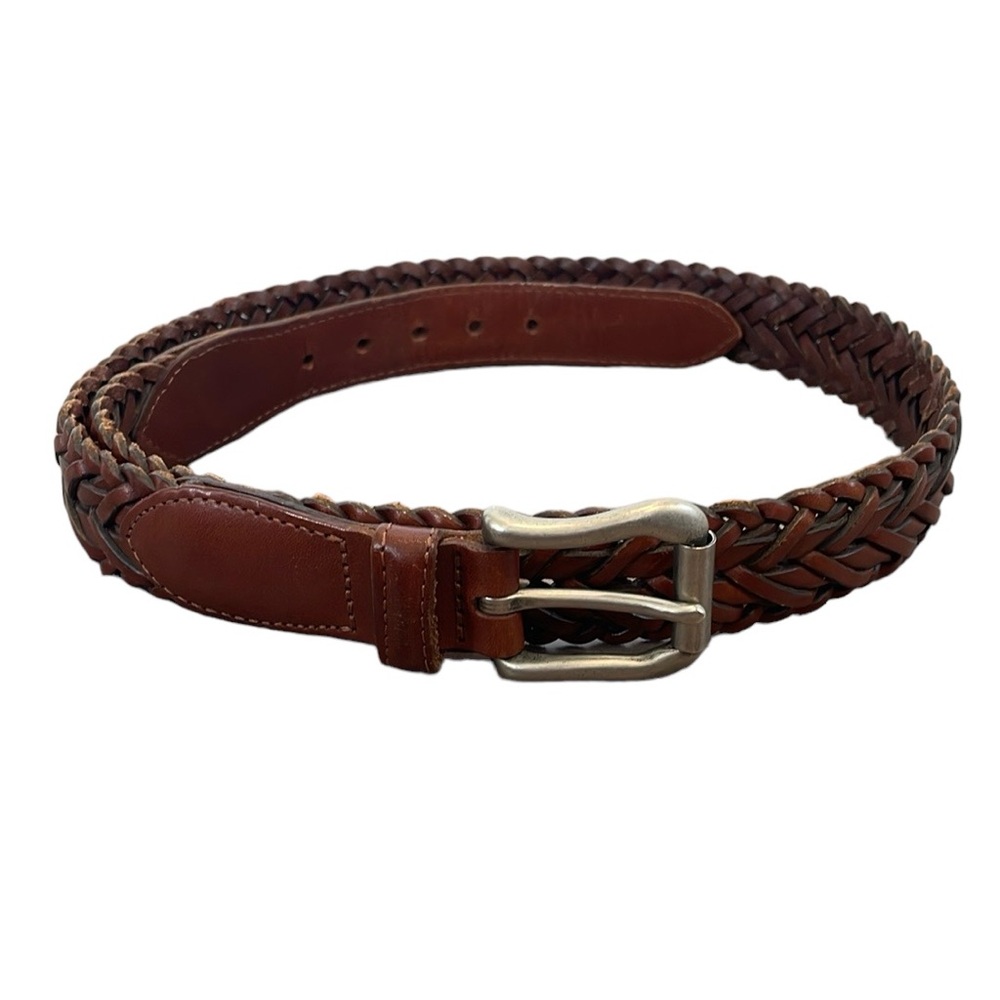 Coach brown braided silver buckle 1.25 inches classic leather belt. Size 34